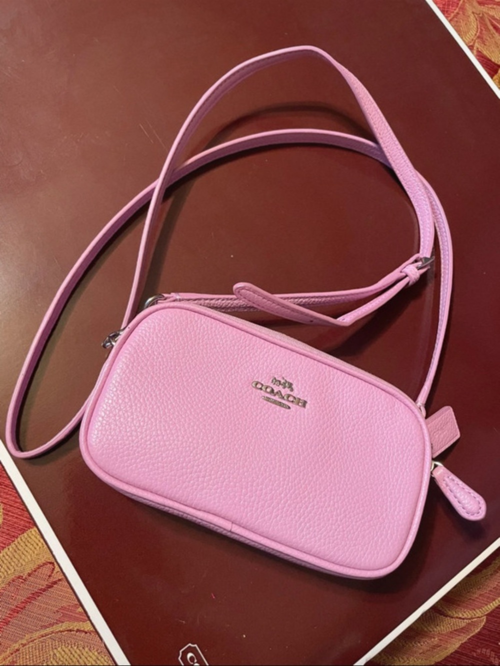 Coach Pink Pebbled Leather Crossbody Camera Bag